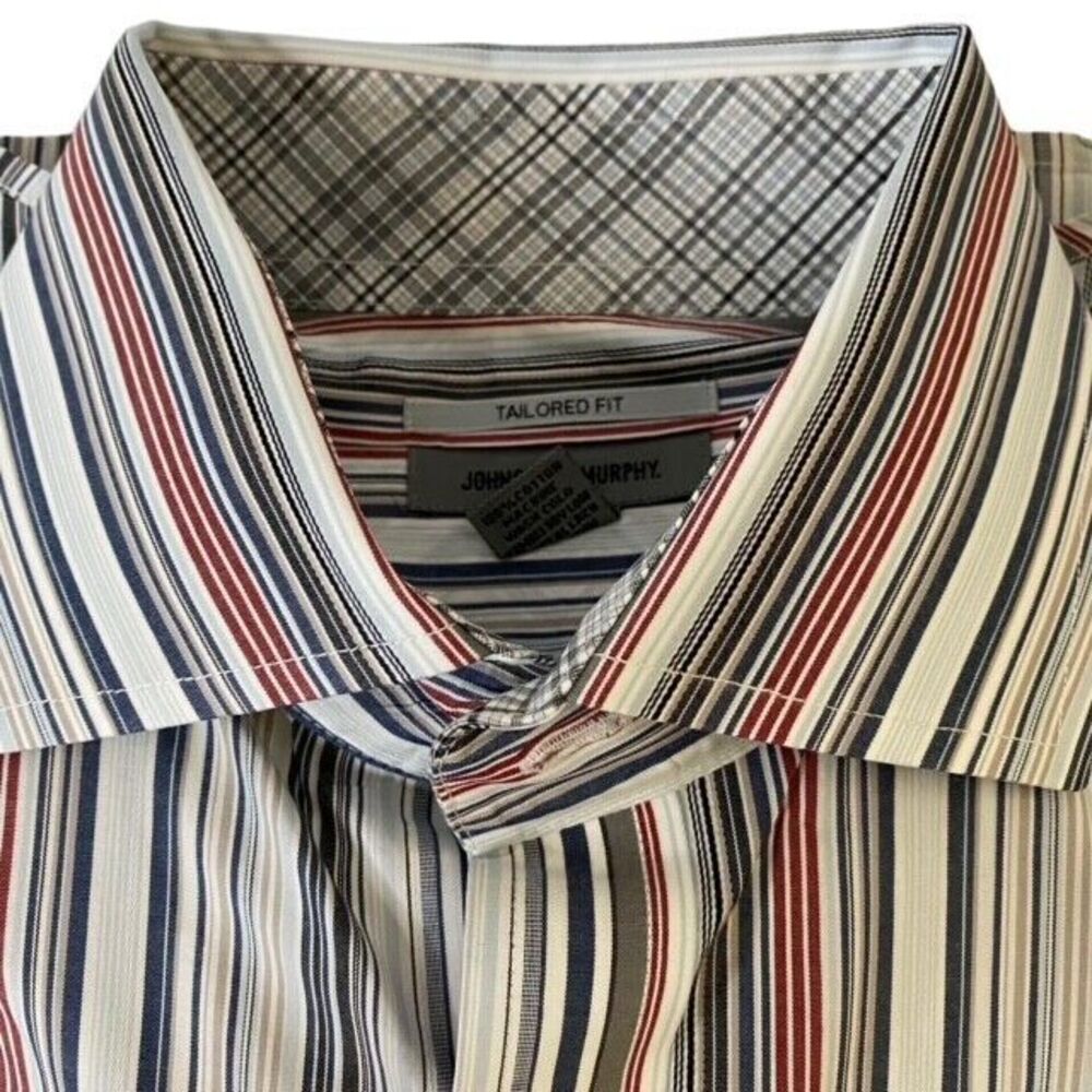 Johnston & Murphy Men's SZ XL Tailored Fit Stripe Button Up Flip Cuff Shirt